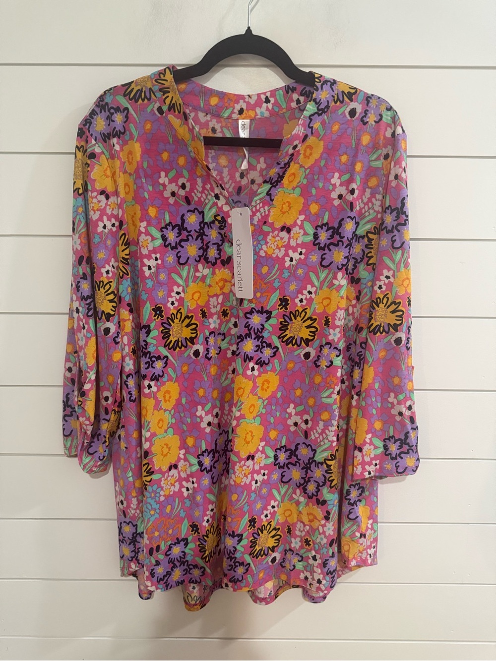 Dear Scarlett  Floral V-Neck Tunic in Purple and Yellow